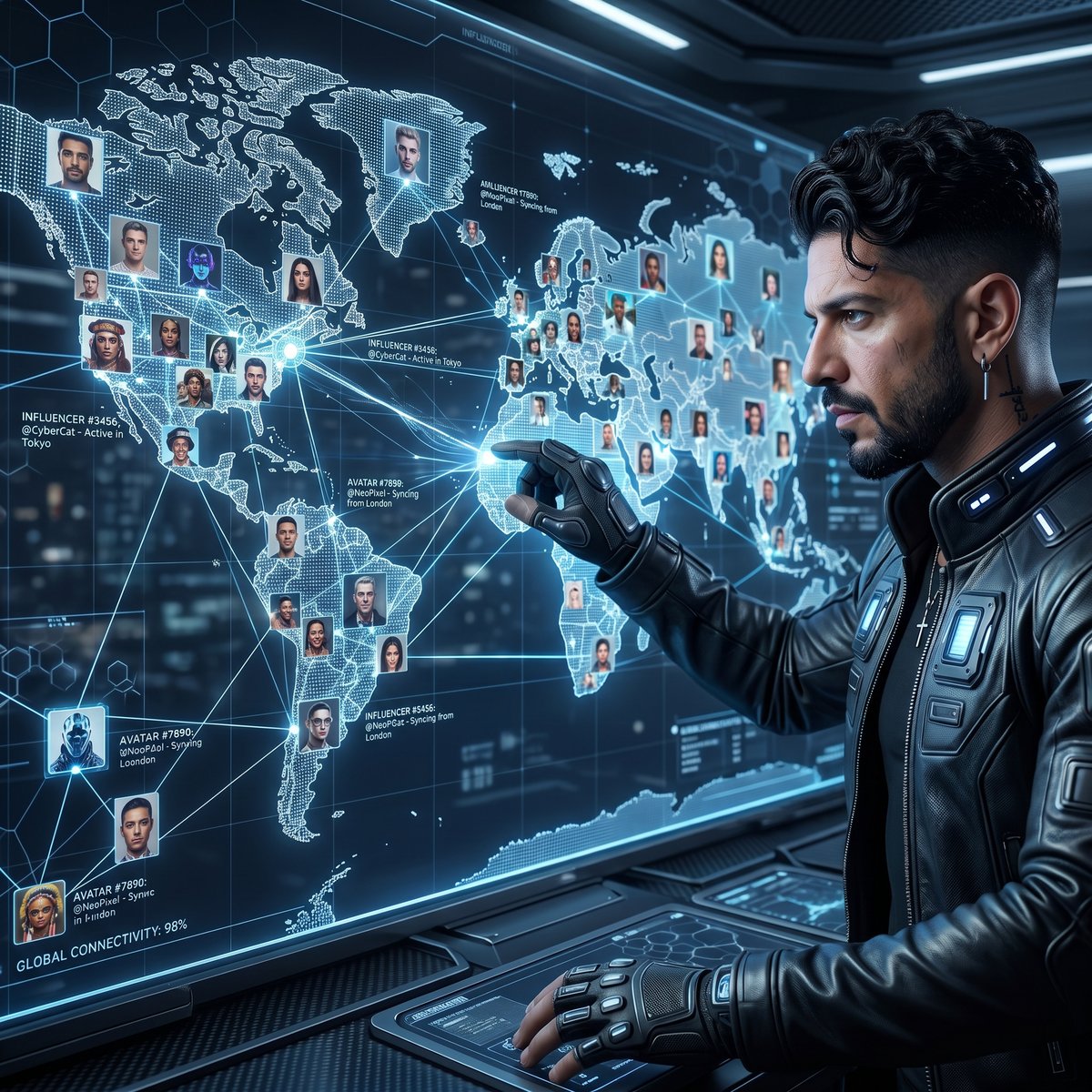 DOTHAMINA Agency — creator network command centre, influencer campaign manager pointing at global map